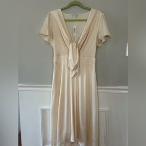 NWT Baltic Born Poppy Satin Midi Dress In Ivory Large Tie Front